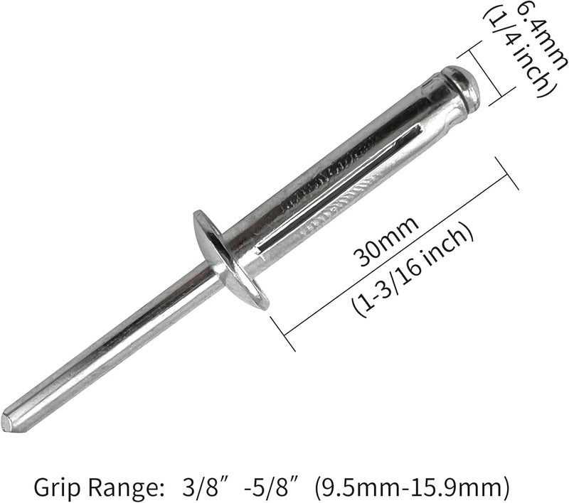 ALLCLEAN 1/4"x1-3/16" Tri-Fold Rivets Assortment - 25Pcs,Silver Tri-fold Exploding Pop Rivets Solid Aluminum Tri Grip Rivets Bulb Style Rivets for Kayak Marine Boat - Image 2